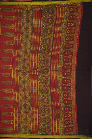 Ajrakh Printed Rust Red Chanderi Cotton Saree