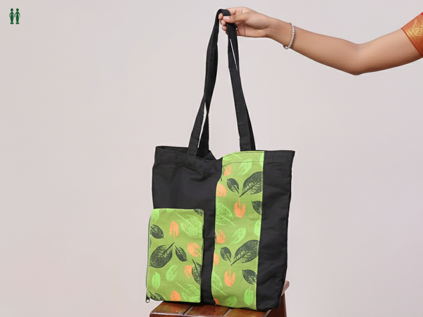 Printed Design Black Cotton Hand Bag