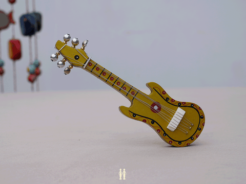 Wooden Handicraft Guitar Instrument With Magnet For Decor