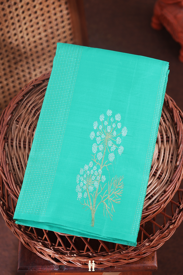 Kanchipuram Silk Saree In Blue Along Stripes With Motifs