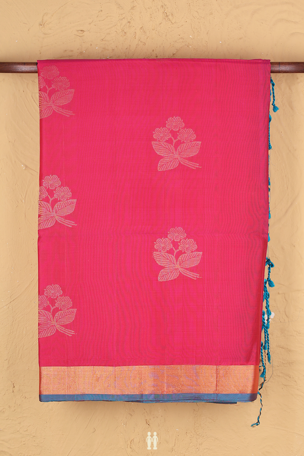 Soft Silk Saree In Rani Pink With Floral Motifs
