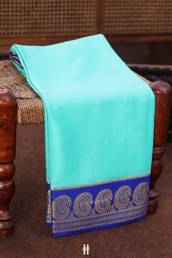 Mysore Silk Saree In Tiffany Blue With Contrast Border