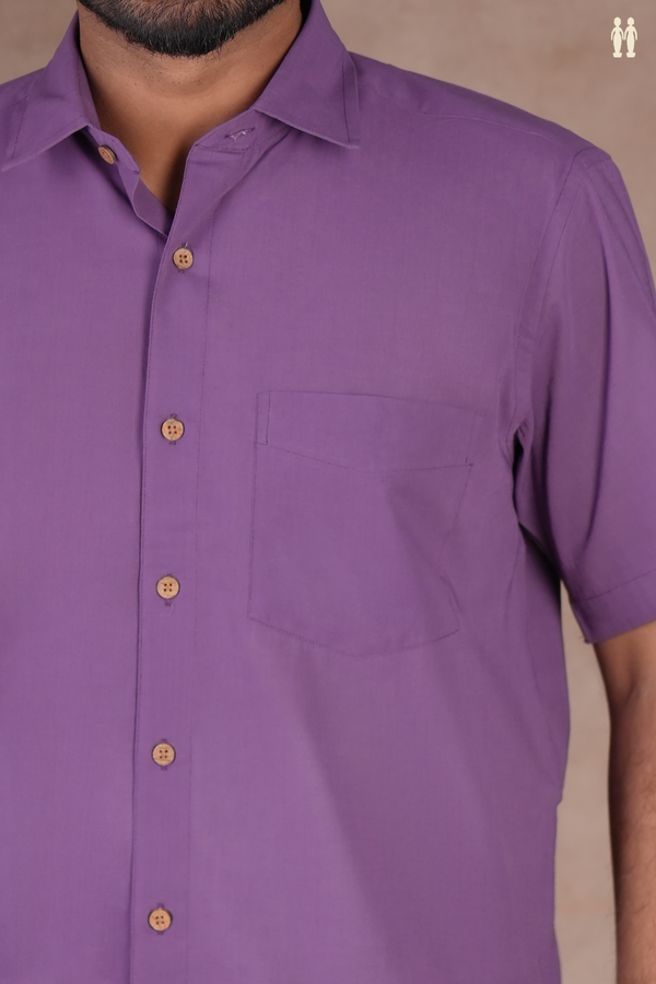 Regular Collar Plain Purple Cotton Shirt