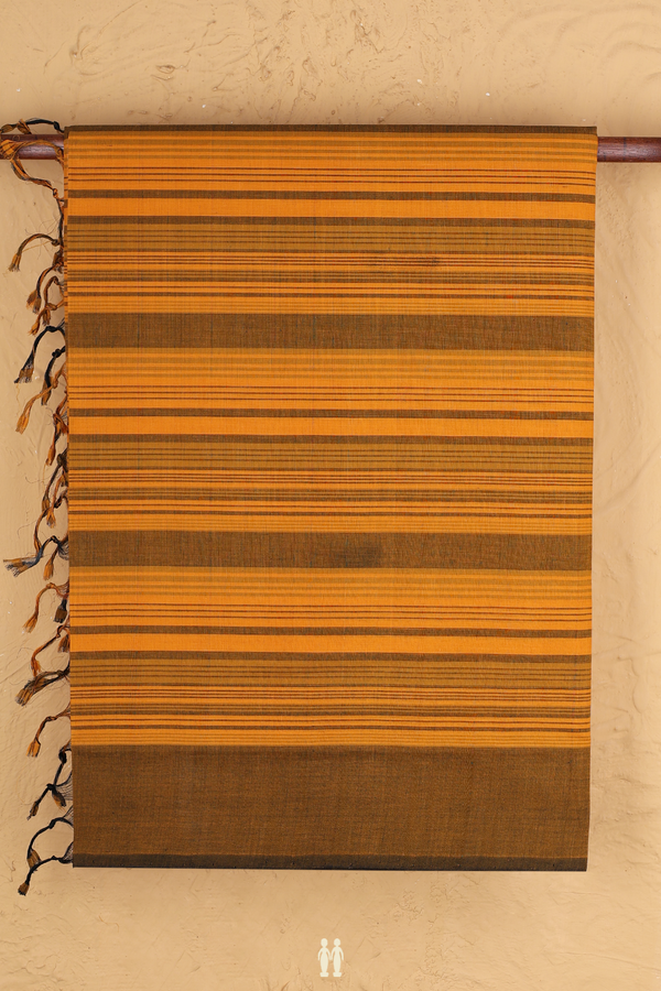 Mangalagiri Cotton Saree Yellow And Black With Checks Design