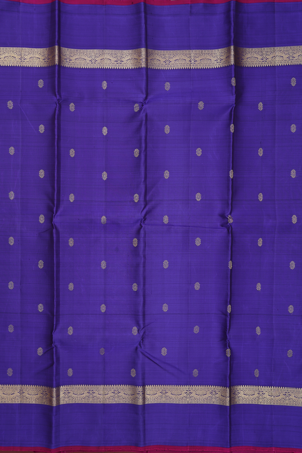 Kanchipuram Silk Saree In Royal Blue With Zari Buttas