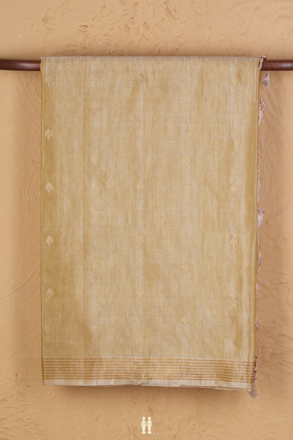 Linen Saree In Light Yellow With Zari Buttas