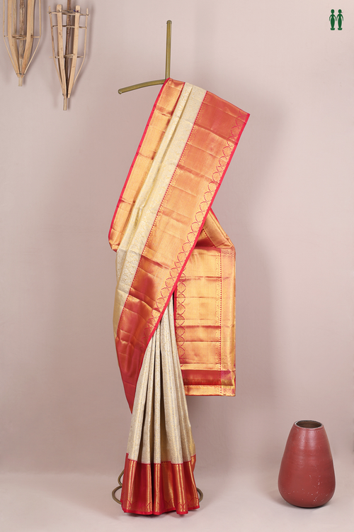 Kanchipuram Silk Saree In Gold Tissue With Floral Design