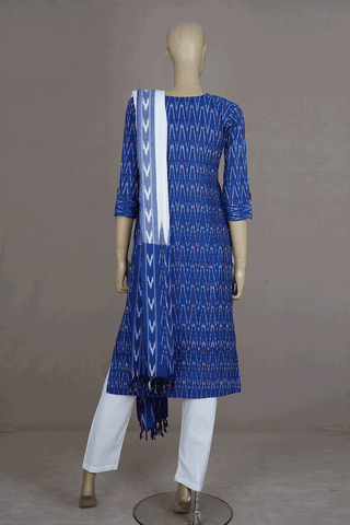 Round Neck Ikat Design Berry Blue Cotton Salwar Set