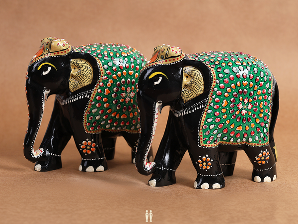 Set Of 2 Wooden Elephant For Decor