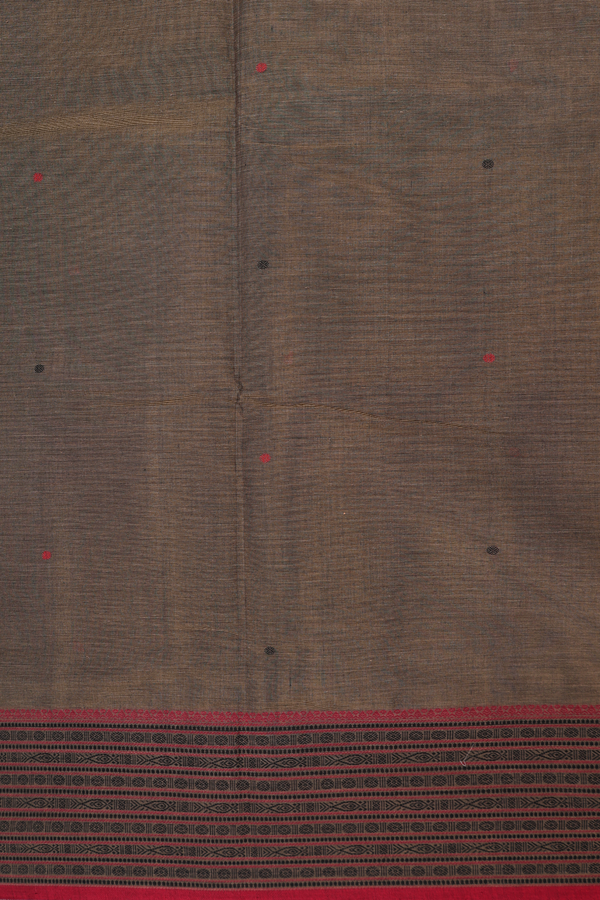 Coimbatore Cotton Saree In Cedar Brown With Threadwork Buttas