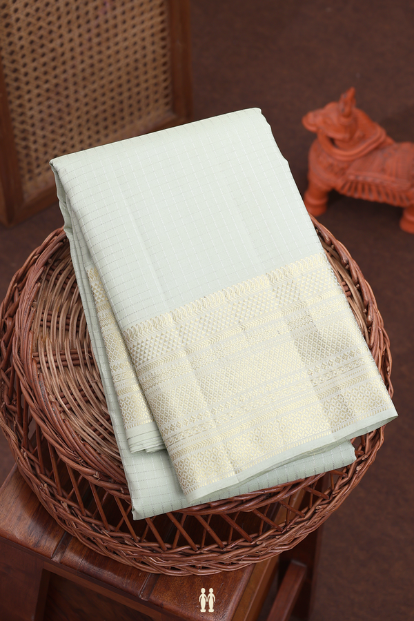 Kanchipuram Silk Saree In Pastel Green With Checks Design