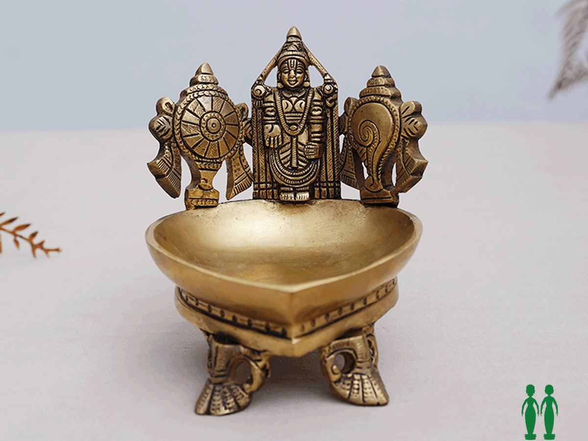 Lord Venkateswara Sangu Chakram Brass Vilakku For Pooja Set
