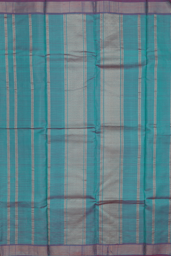 Kanchipuram Silk Saree In Teal Blue With Stripes Design