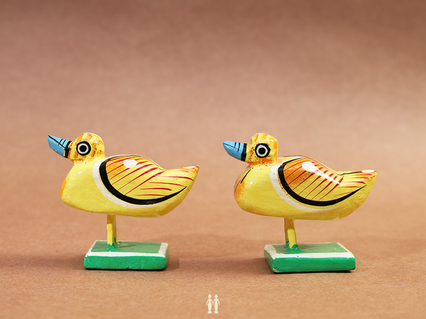Set Of 2 Wooden Handicraft Multicolor Duck For Showpiece
