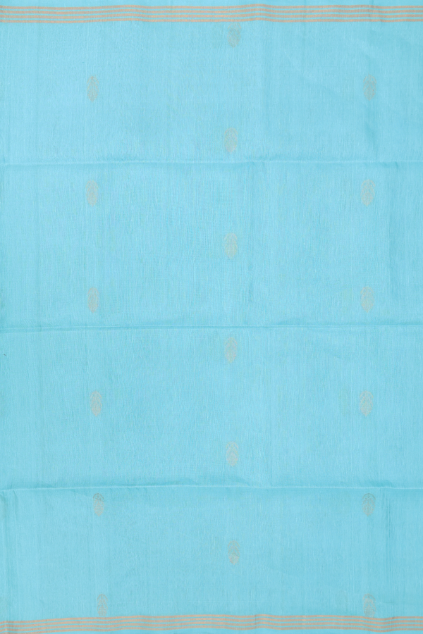 Linen Saree In Light Blue With Zari Buttas