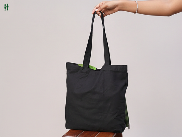 Printed Design Black Cotton Hand Bag