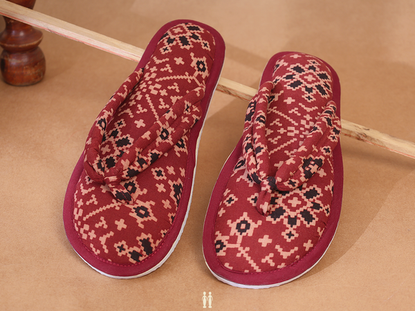 Printed Design Red Cotton Slippers