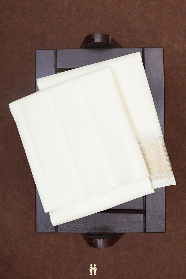 Zari Border White Silk Dhoti With Shirt Material
