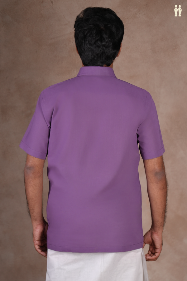 Regular Collar Plain Purple Cotton Shirt