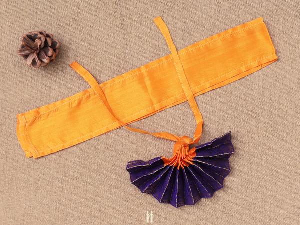 Contrast Border Orange Silk Cotton Amman Pavadai Set
