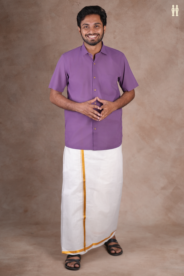 Regular Collar Plain Purple Cotton Shirt