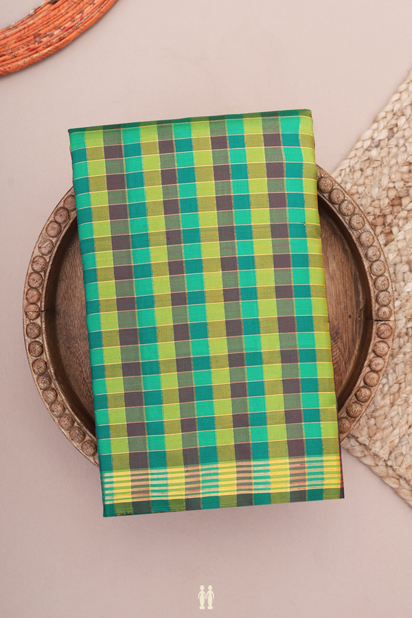 Kanchipuram Silk Saree In Shades Of Green With Checks Design