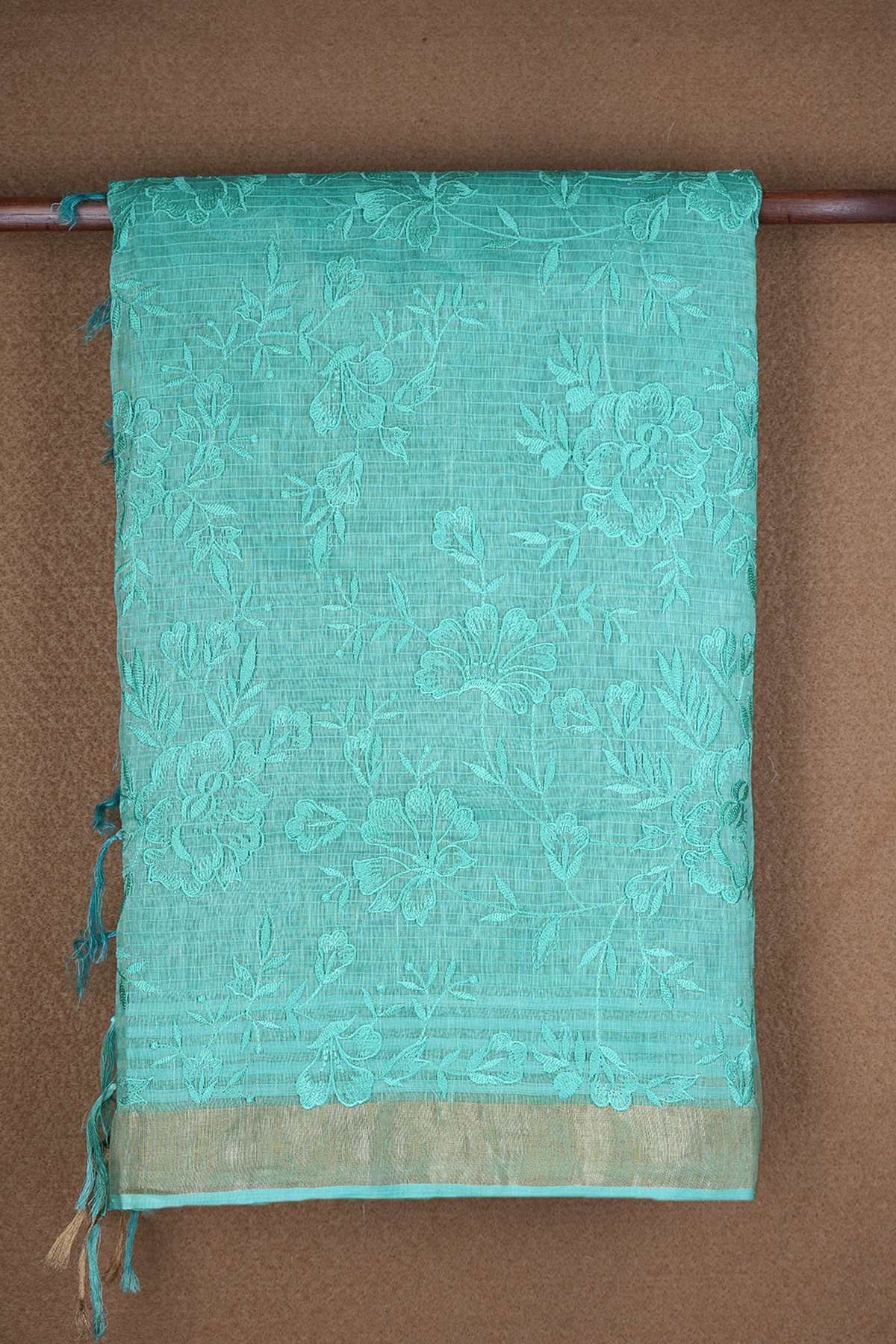 Embroidered Design Sea Green Linen Saree