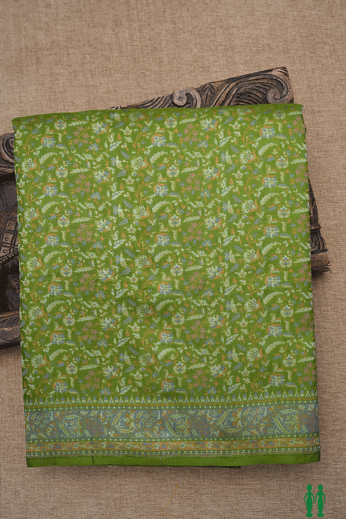 Floral Design Fern Green Banarasi Tanchoi Silk Saree