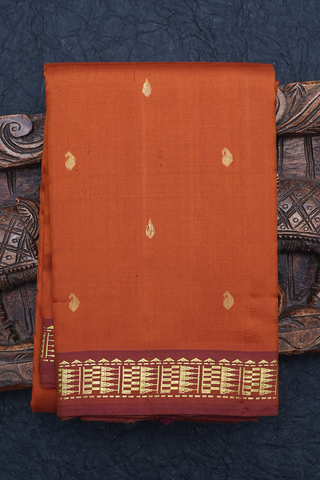 Paisley Buttis Rust Orange Kanchipuram Silk Saree