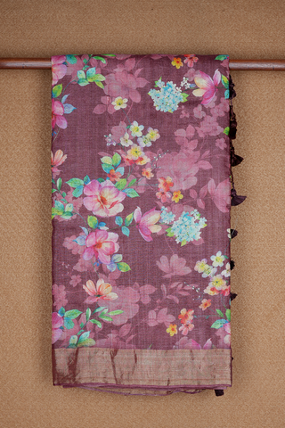 Floral Digital Printed Dusty Mulberry Tussar Silk Saree