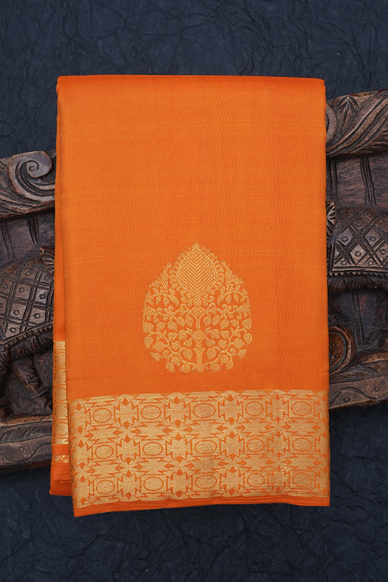 Thilagam Motifs Bright Orange Kanchipuram Silk Saree