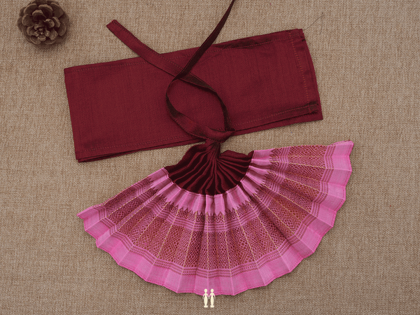 Zari Border Maroon And Pink Silk Cotton Amman Pavadai Set