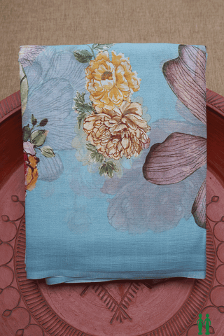 Floral Digital Printed Powder Blue Chiffon Saree