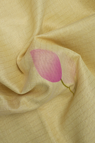 Floral Digital Printed Pastel Yellow Semi Tissue Saree