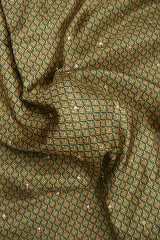 Mirror Work Buttis Tan And Green Printed Silk Saree