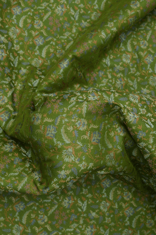 Floral Design Fern Green Banarasi Tanchoi Silk Saree