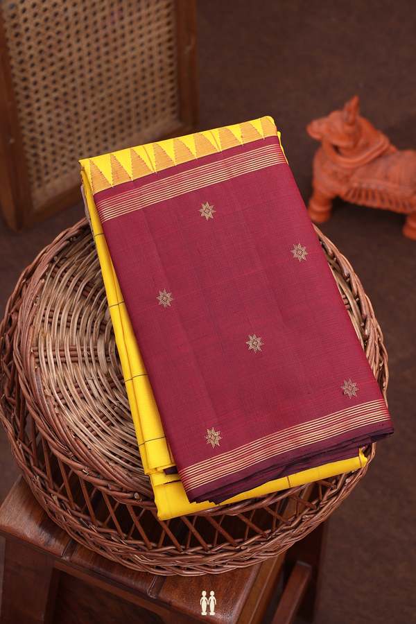 Kanchipuram Silk Saree In Yellow With Checks Design