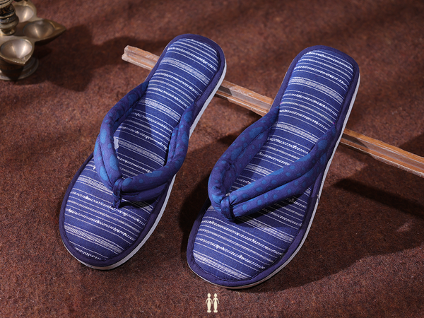 Stripes Design Royal Blue Cotton Slippers