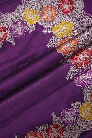 Floral Embroidered Border Grape Purple Banarasi Silk Saree