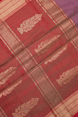 Stripes With Buttas Dusty Purple Maheswari Silk Cotton Saree