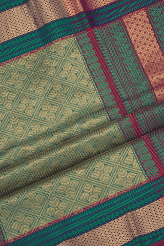 Stripes With Buttas Coffee Brown Maheswari Silk Cotton Saree