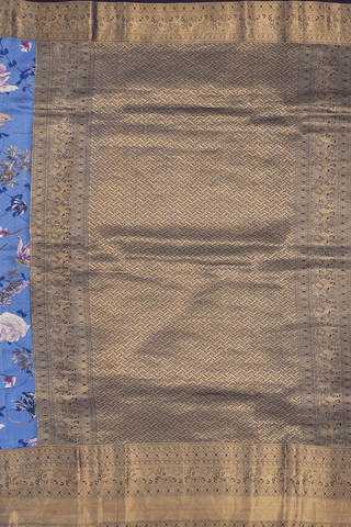 Floral Printed Dusty Blue Kanchipuram Silk Saree