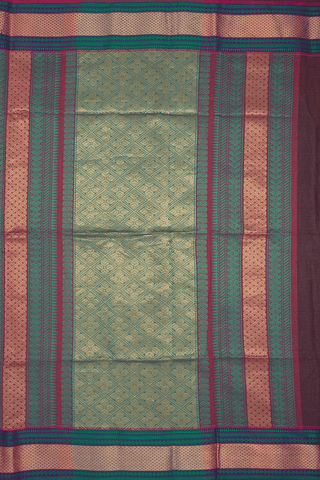Stripes With Buttas Coffee Brown Maheswari Silk Cotton Saree