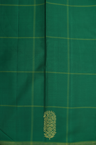 Checks With Zari Buttas Emerald Green Kanchipuram Silk Saree
