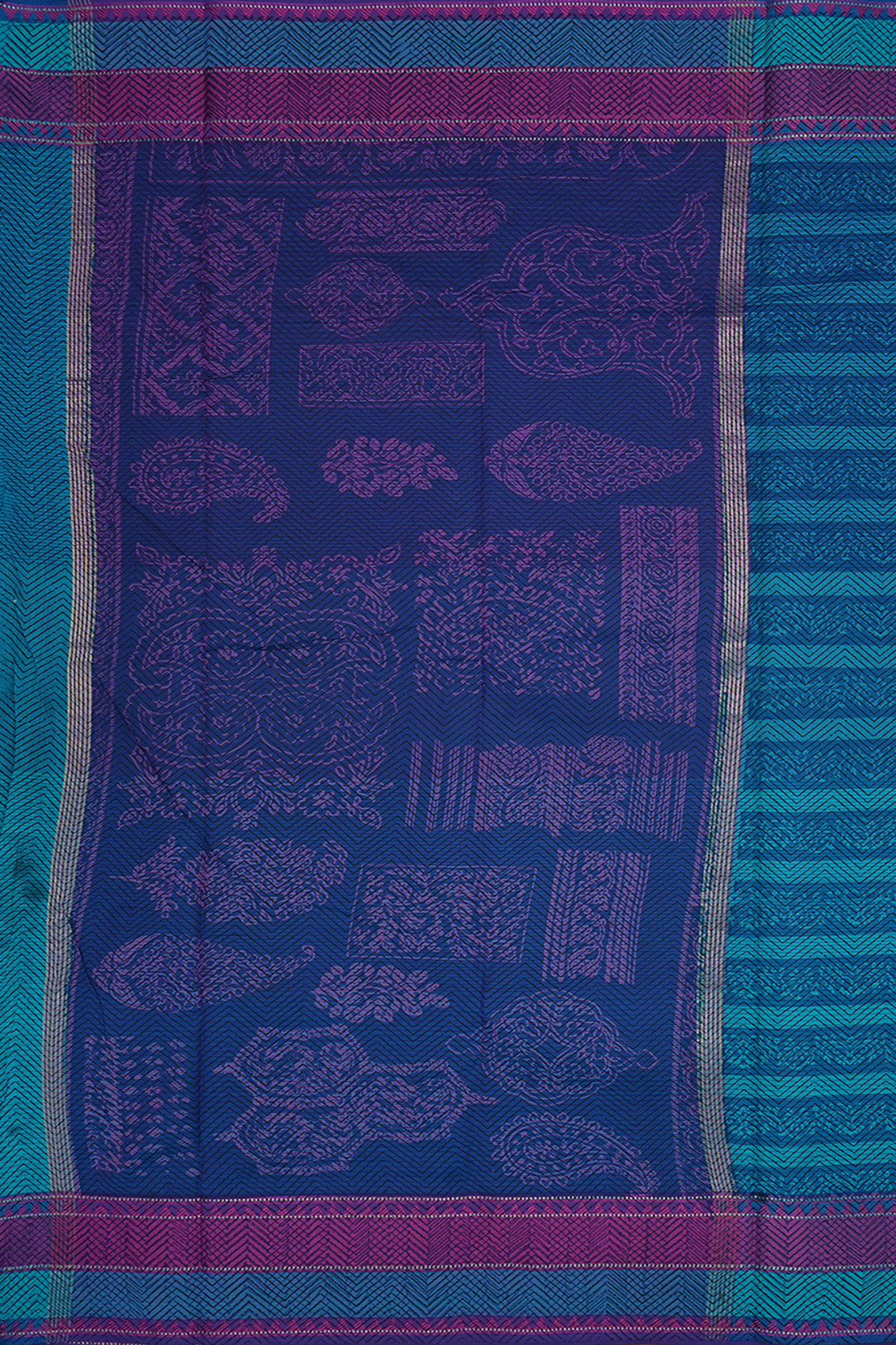 Allover Design Shades Of Blue Printed Cotton Saree