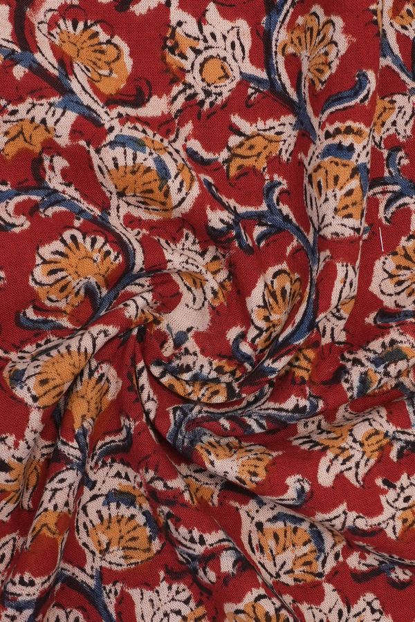 Round Neck With Zip Floral Design Ruby Red Kalamkari Nightie