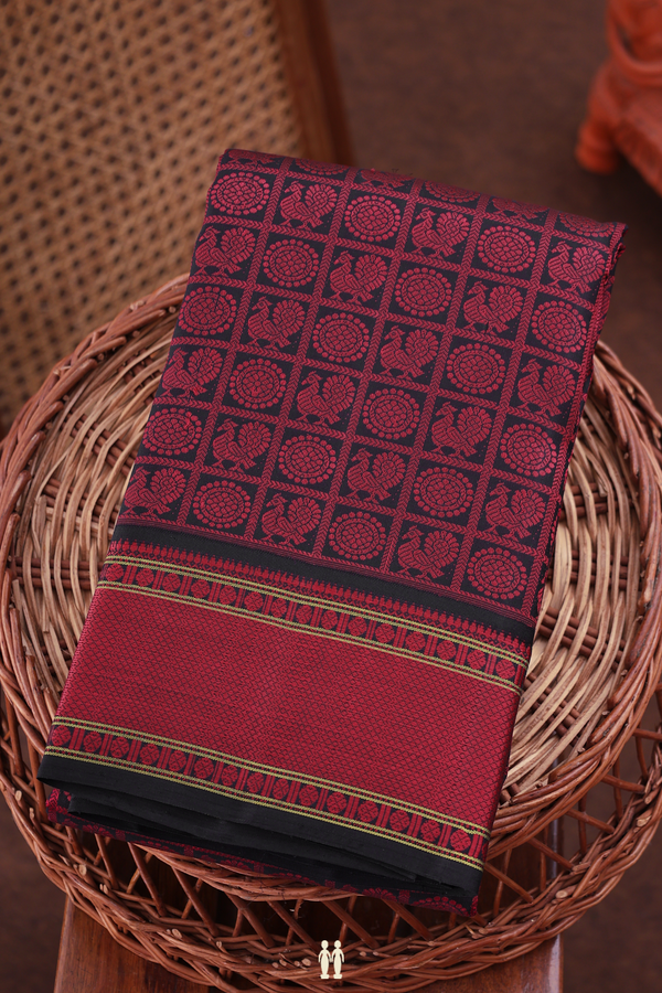 Kanchipuram Silk Saree In Black With Checks Design