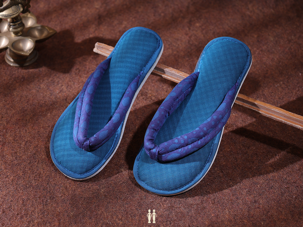 Checks Design Teal Blue Cotton Slippers