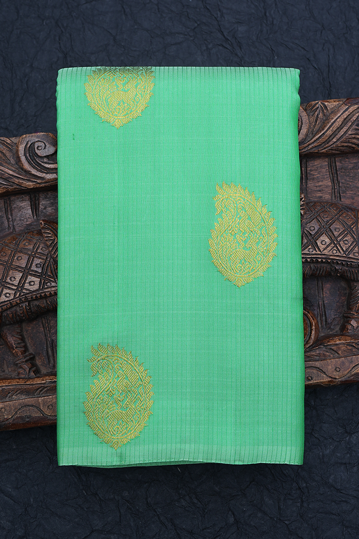 Stripes With Buttas Jade Green Kanchipuram Silk Saree