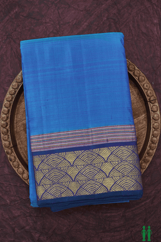 Contrast Border Plain Cerulean Blue Kanchipuram Silk Saree